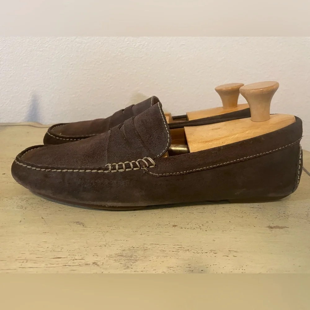 DONALD J. PLINER Made in Italy Nubuck Penny Vamp Driving Loafer in Brown 10 $265 - Picture 2 of 7